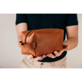 Monogrammed Dopp Kit Leather Toiletry Bag (Front Right)