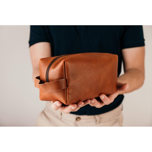 Monogrammed Dopp Kit Leather Toiletry Bag (Front Right)
