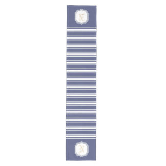 Monogrammed Double Striped | Navy Blue Medium Table Runner