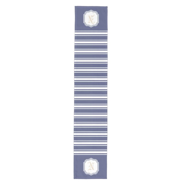 Monogrammed Double Striped | Navy Blue  Medium Table Runner (Front)