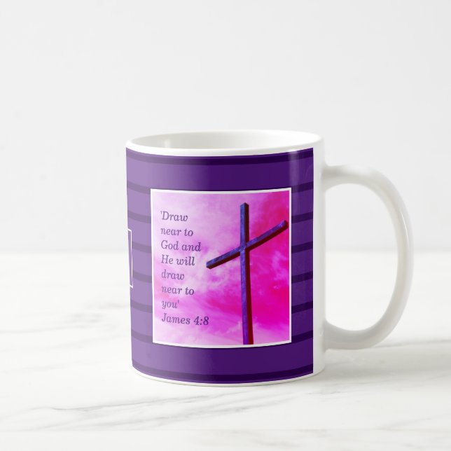 Monogrammed Draw Near To God Lenten Coffee Mug (Right)