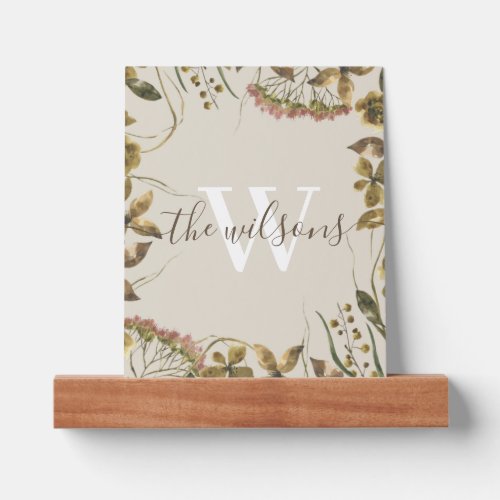 Monogrammed Dried Floral Picture Ledge