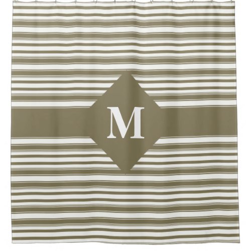 Monogrammed Dried Herb Stripes Shower Curtain