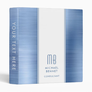 Monogrammed Dusty Blue Brushed Metal 3 Ring Binder