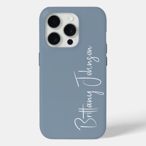 Monogrammed Dusty Blue iPhone 15 Pro Case