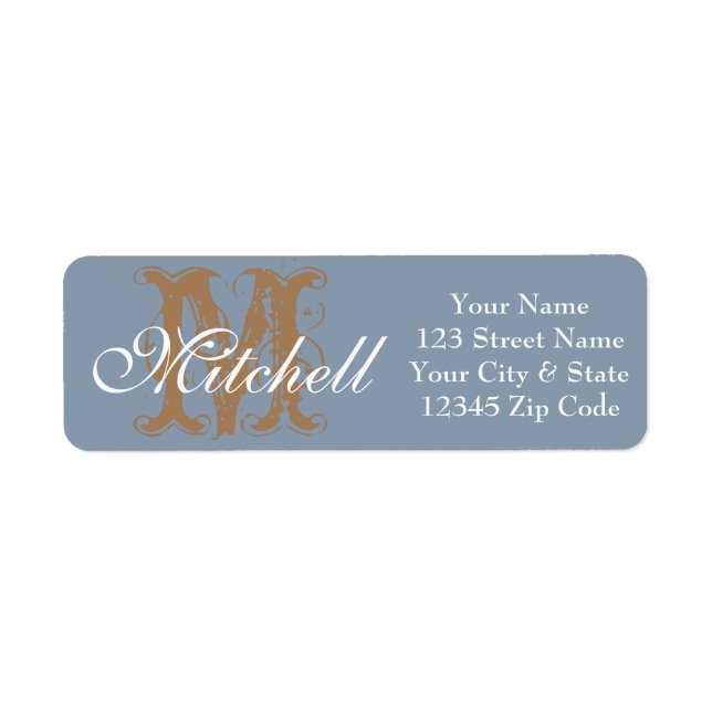 Monogrammed Dusty Blue return address labels (Front)