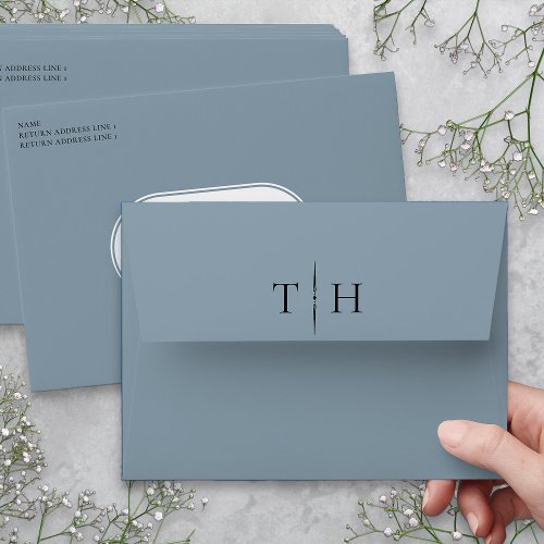 Monogrammed Dusty Blue Wedding Invitation Envelope