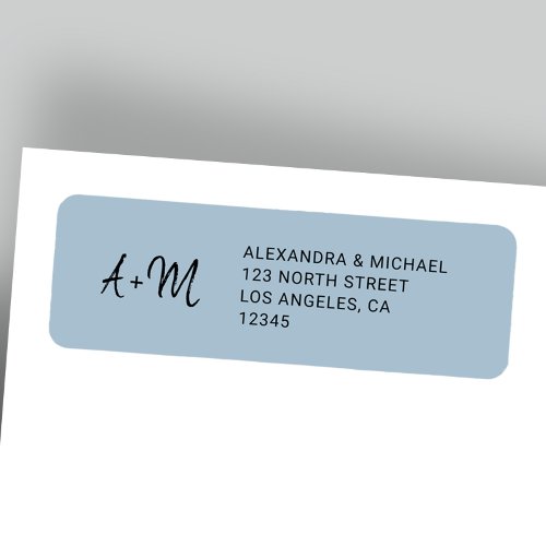 Monogrammed dusty blue wedding return address label