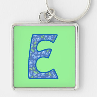 Monogrammed E Blue Floral Pattern Keychain