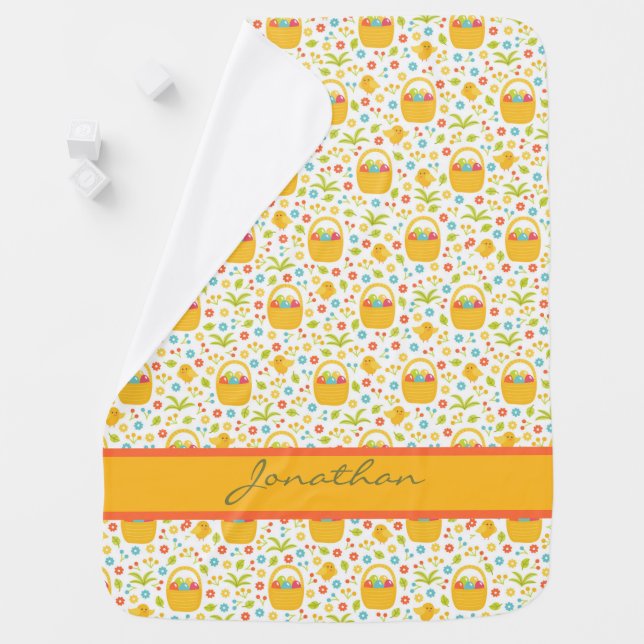 Monogrammed Easter Eggs in Basket Baby Blanket (In Situ)