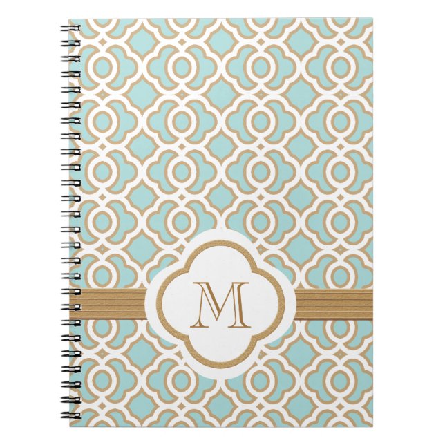 Monogrammed Eggshell Blue and Gold Moroccan Notebook (Front)