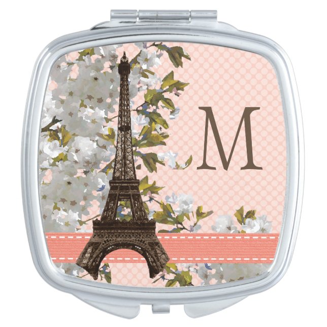 MONOGRAMMED EIFFEL TOWER CHERRY BLOSSOM COMPACT MIRROR (Front)