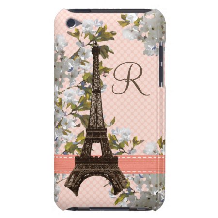 Monogrammed Eiffel Tower Damask Ipod Touch 4 Case