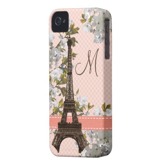 Monogrammed Eiffel Tower iPhone 4 Case Mate Barely (Back Left)