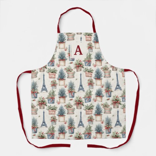 Monogrammed Eiffel Tower Topiaries Paris Christmas Apron