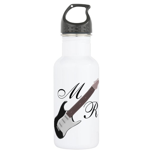 Monogrammed Electric Guitar Design Water Bottle (Front)