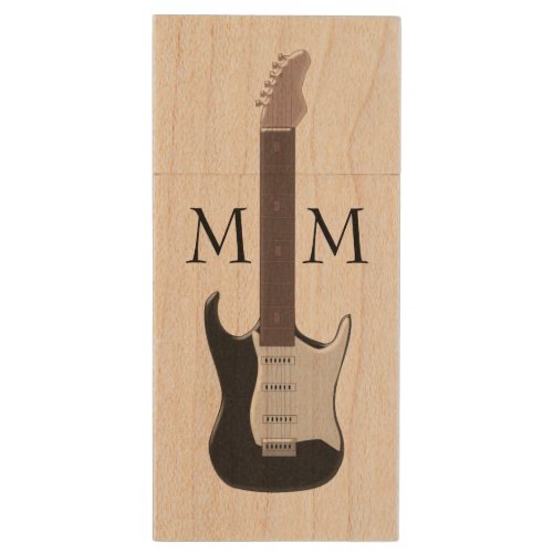 Monogrammed Electric Guitar Wood USB Flash Drive