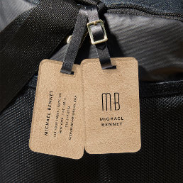 Monogrammed Elegant Beige Faux Leather Texture Luggage Tag
