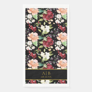 Monogrammed Elegant Black Gold Floral Paper Guest Towels