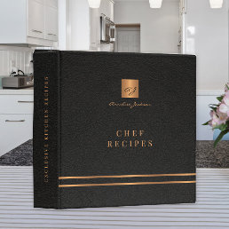Monogrammed elegant black gold kitchen recipes 3 ring binder
