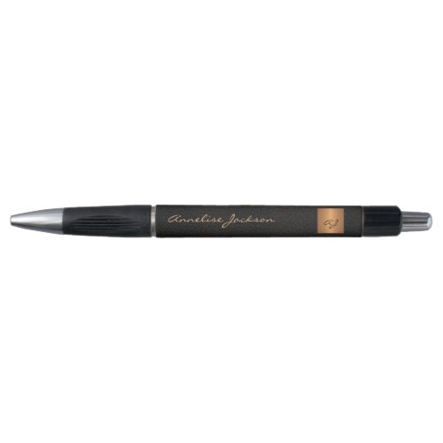 Monogrammed elegant black gold name script office pen