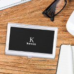Monogrammed elegant black name personalized business card case<br><div class="desc">Men monogram and name create your own business card case template in simple black and white. You can change background and text colors by selecting customize option.          It can be a special gift for a boyfriend,  husband,  son,  dad,  groom,  best man for a birthday,  wedding,  Christmas,  or graduation.</div>