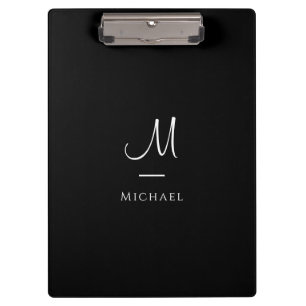 Monogrammed Elegant Black White Template Clipboard