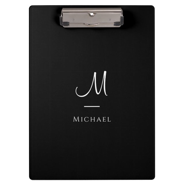 Monogrammed Elegant Black White Template Clipboard (Front)