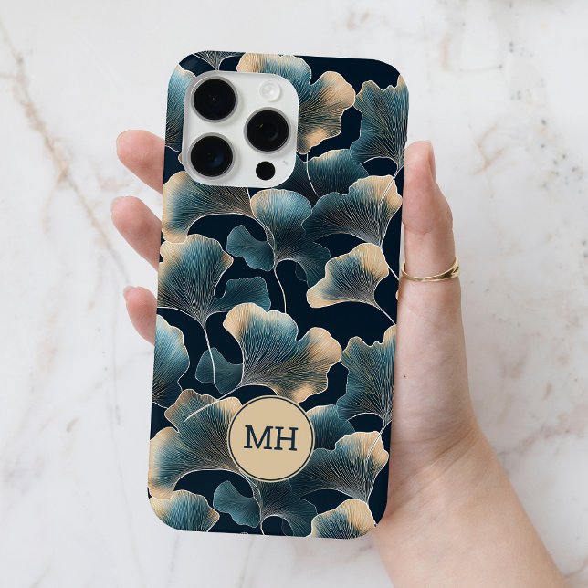 Monogrammed Elegant Blue Ginkgo Floral Pattern Case-Mate iPhone Case (Monogrammed Elegant Blue Ginkgo Floral Pattern Case-Mate iPhone Case)