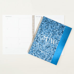 Monogrammed Elegant Blue Glitter Look Luxury Planner