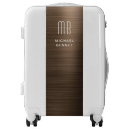 Monogrammed Elegant Brown Faux Brushed Metallic Luggage