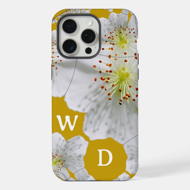 Monogrammed Elegant Cute Floral Art Orange Yellow iPhone Case (Back)