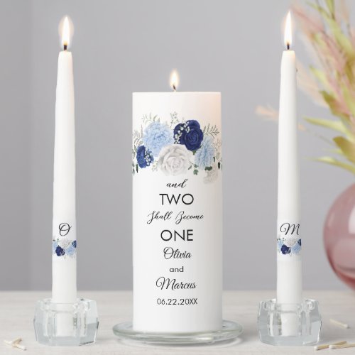 Monogrammed Elegant Dusty Blue Floral Wedding Unity Candle Set