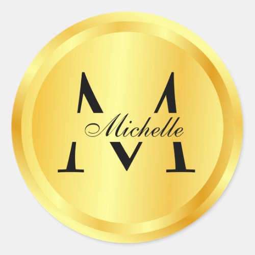 Monogrammed Elegant Faux Gold Glamour Template Classic Round Sticker