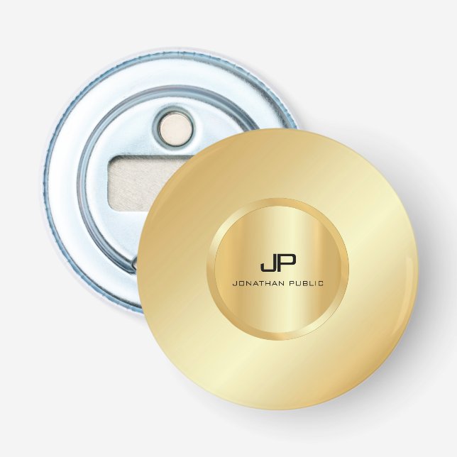 Monogrammed Elegant Faux Gold Modern Custom Bottle Opener (Front)