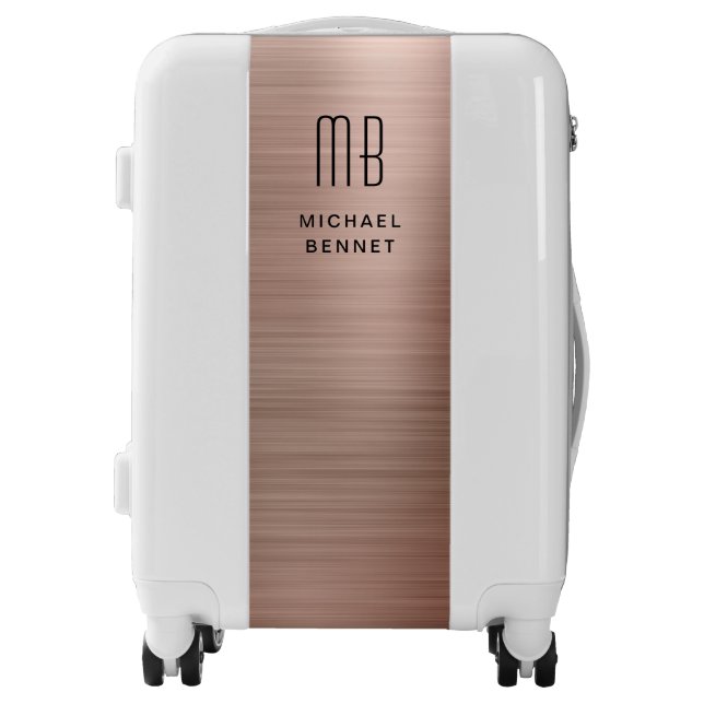 Monogrammed Elegant Faux Rose Gold Metallic Luggage (Front)