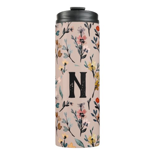 Monogrammed Elegant feminine floral pattern pink Thermal Tumbler