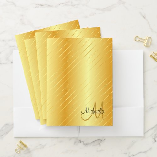 Monogrammed Elegant Gold Look Custom Template Pocket Folder