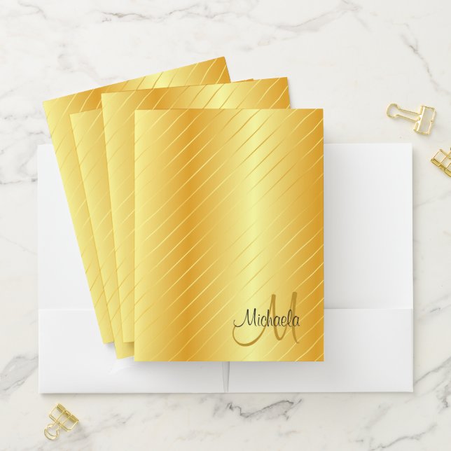 Monogrammed Elegant Gold Look Custom Template Pocket Folder (In Situ)