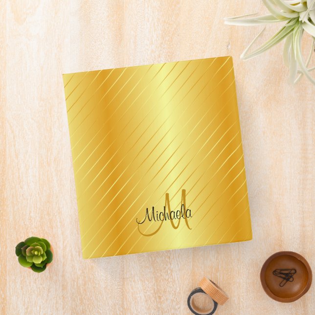 Monogrammed Elegant Gold Look Template Modern 3 Ring Binder (In Situ)