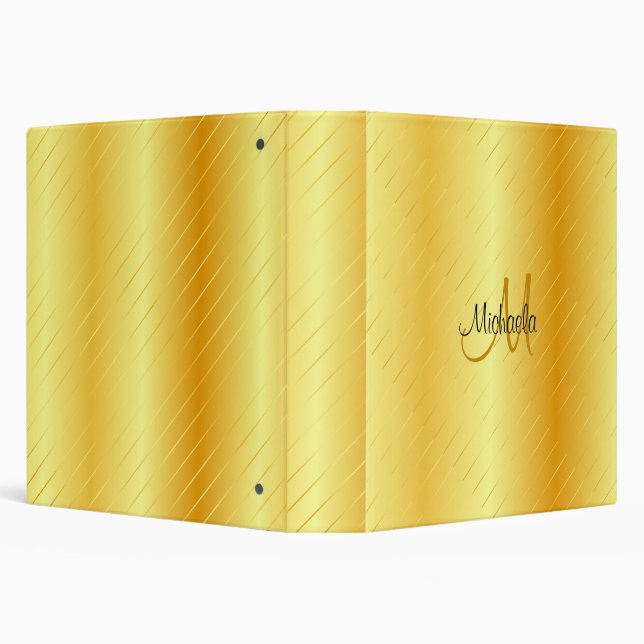 Monogrammed Elegant Gold Look Template Modern 3 Ring Binder (Background)
