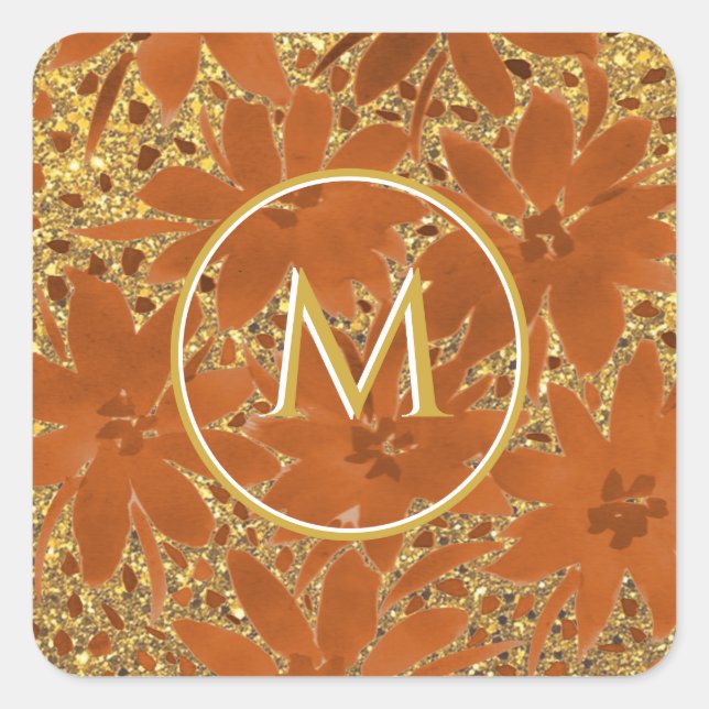 Monogrammed Elegant Gold Sparkle Square Sticker (Front)