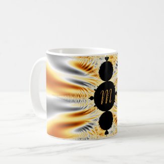 Monogrammed Elegant Golden Orange & Silver Fractal