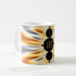 Monogrammed Elegant Golden Orange & Silver Fractal Coffee Mug