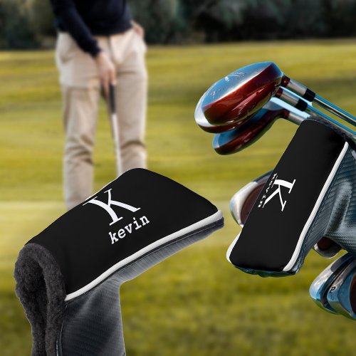 Monogrammed elegant golfer black personalized golf head cover