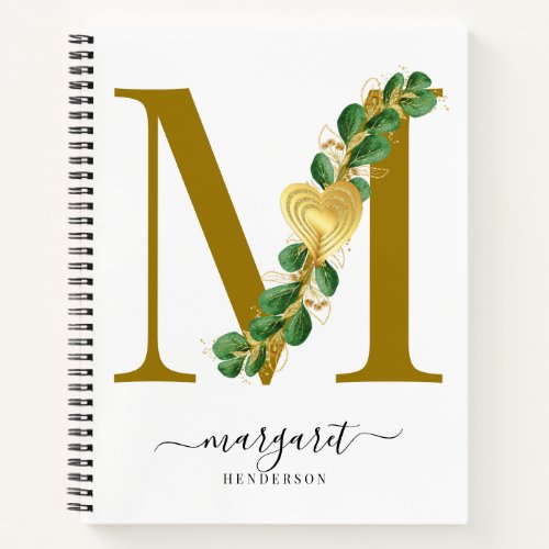 Monogrammed Elegant Greenery Letter M Notebook