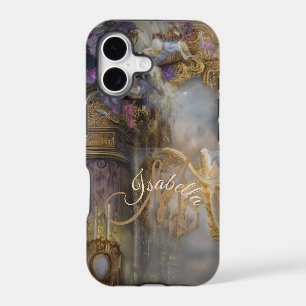 Monogrammed Elegant Heavenly Gold Gate, Gold Text iPhone 17 Case