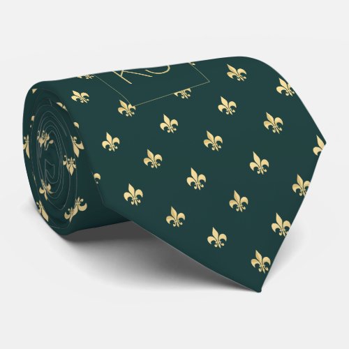 Monogrammed elegant luxury dark green gold neck tie