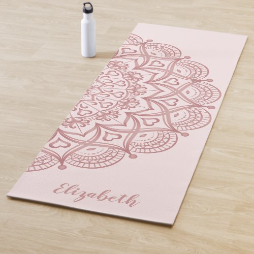 Monogrammed Elegant Mandala Blush Pink Rose Gold Yoga Mat