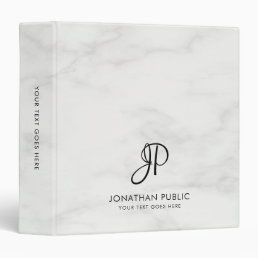 Monogrammed Elegant Marble Look Initial Custom 3 Ring Binder